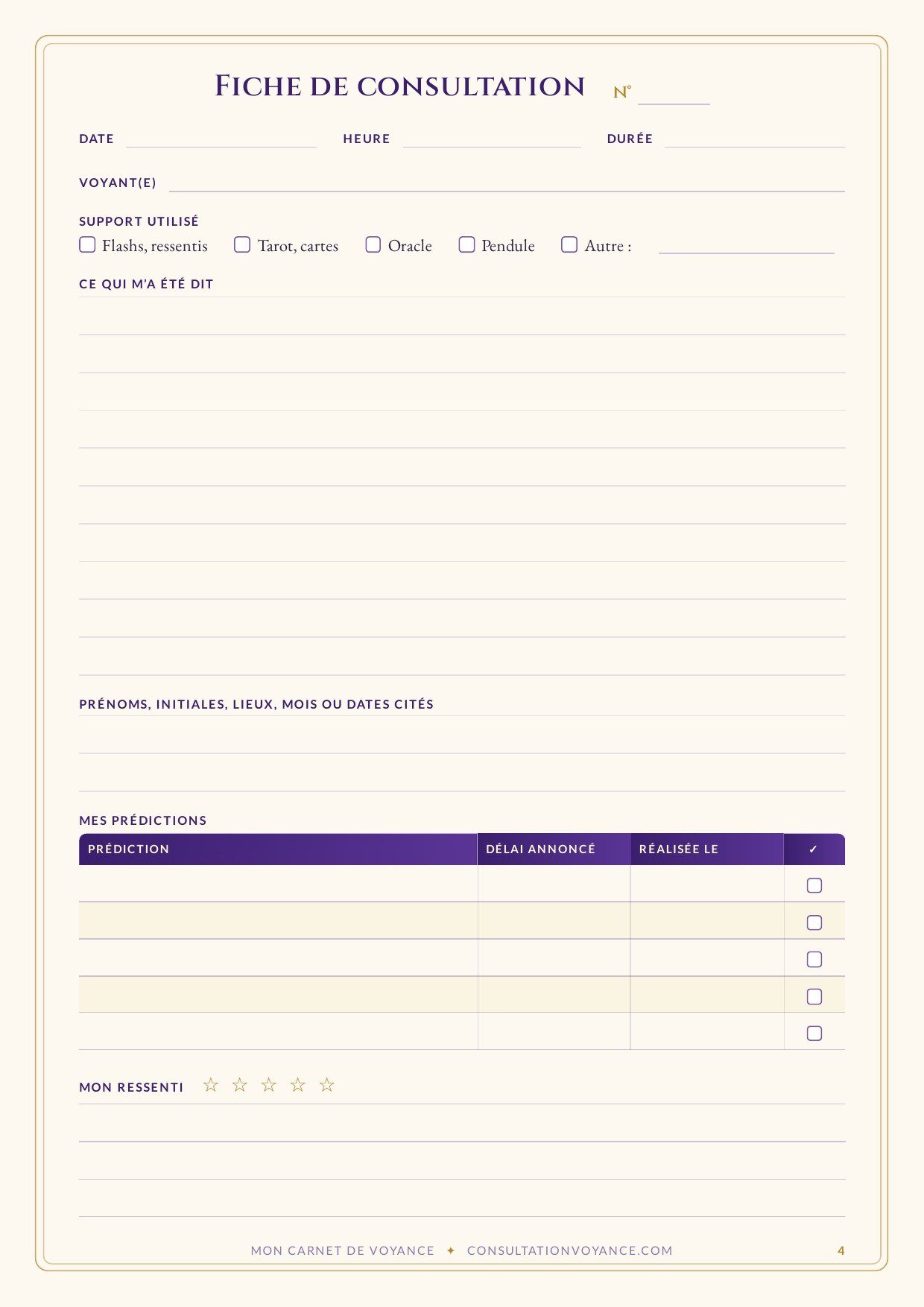Fiche de consultation du carnet de voyance